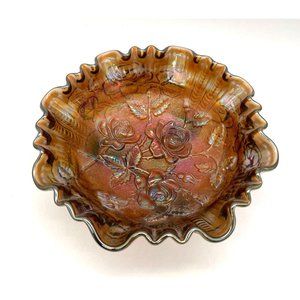 Vtg. Amber Iridescent Imperial Glass Rose Bowl